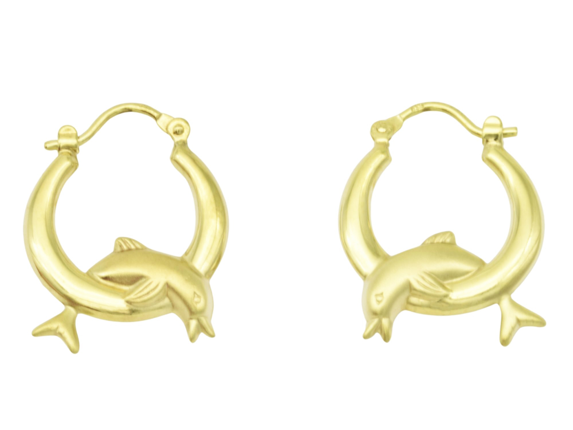 Ohrringe Creolen Delfin - Gelbgold teilmattiert - 2 cm