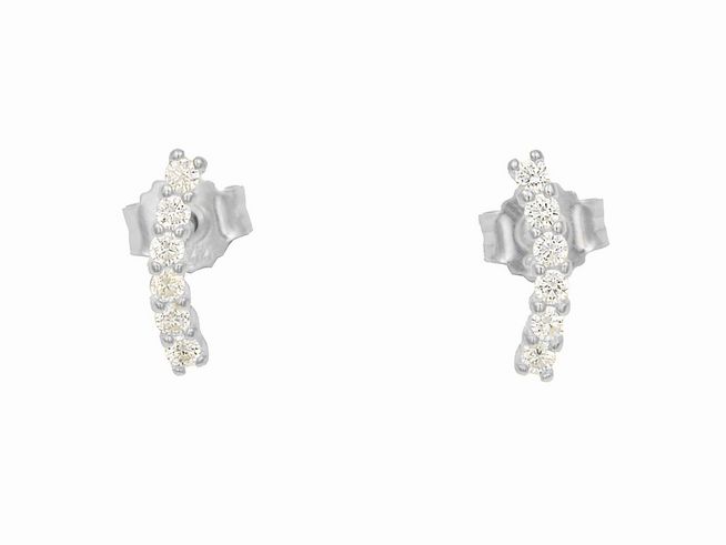 Ohrstecker aus poliertem rhodiniertem Sterling Silber mit sechs weißen Zirkonia von Juwelier Harnisch, elegant und zeitlos für jeden Anlass.