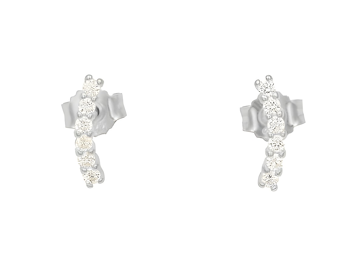Ohrstecker aus poliertem rhodiniertem Sterling Silber mit sechs weißen Zirkonia von Juwelier Harnisch, elegant und zeitlos für jeden Anlass.