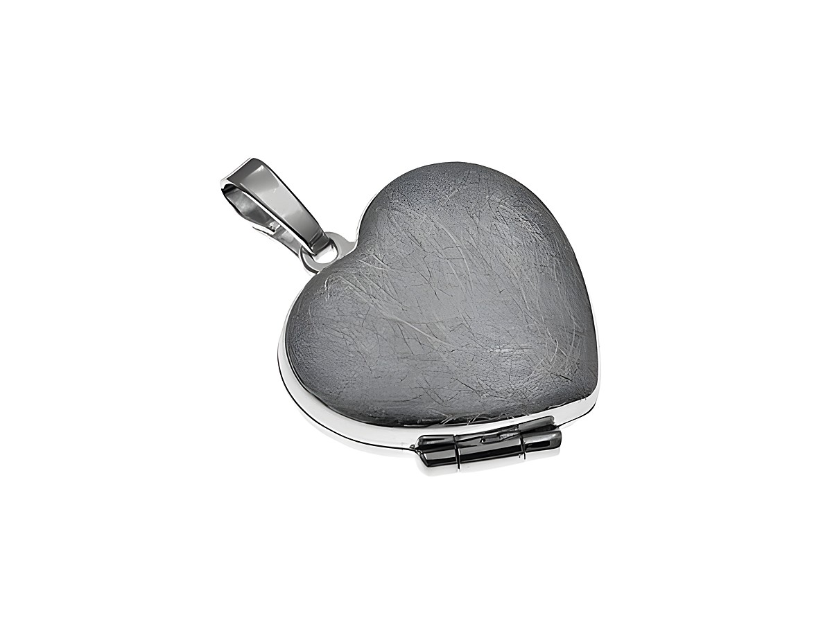 Medaillon in Herzform, mattiert, 16,5 mm, aus rhodiniertem Sterling Silber, hergestellt von Juwelier Harnisch, elegantes Design für persönliche Erinnerungen.