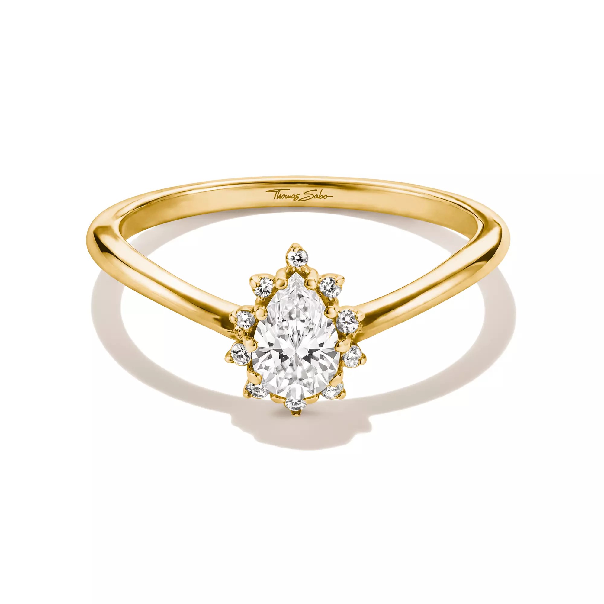 Thomas Sabo Ring mit weißem Zirkonia in Tropfenform – vergoldet – 8,5 mm hoch – Ansicht 2