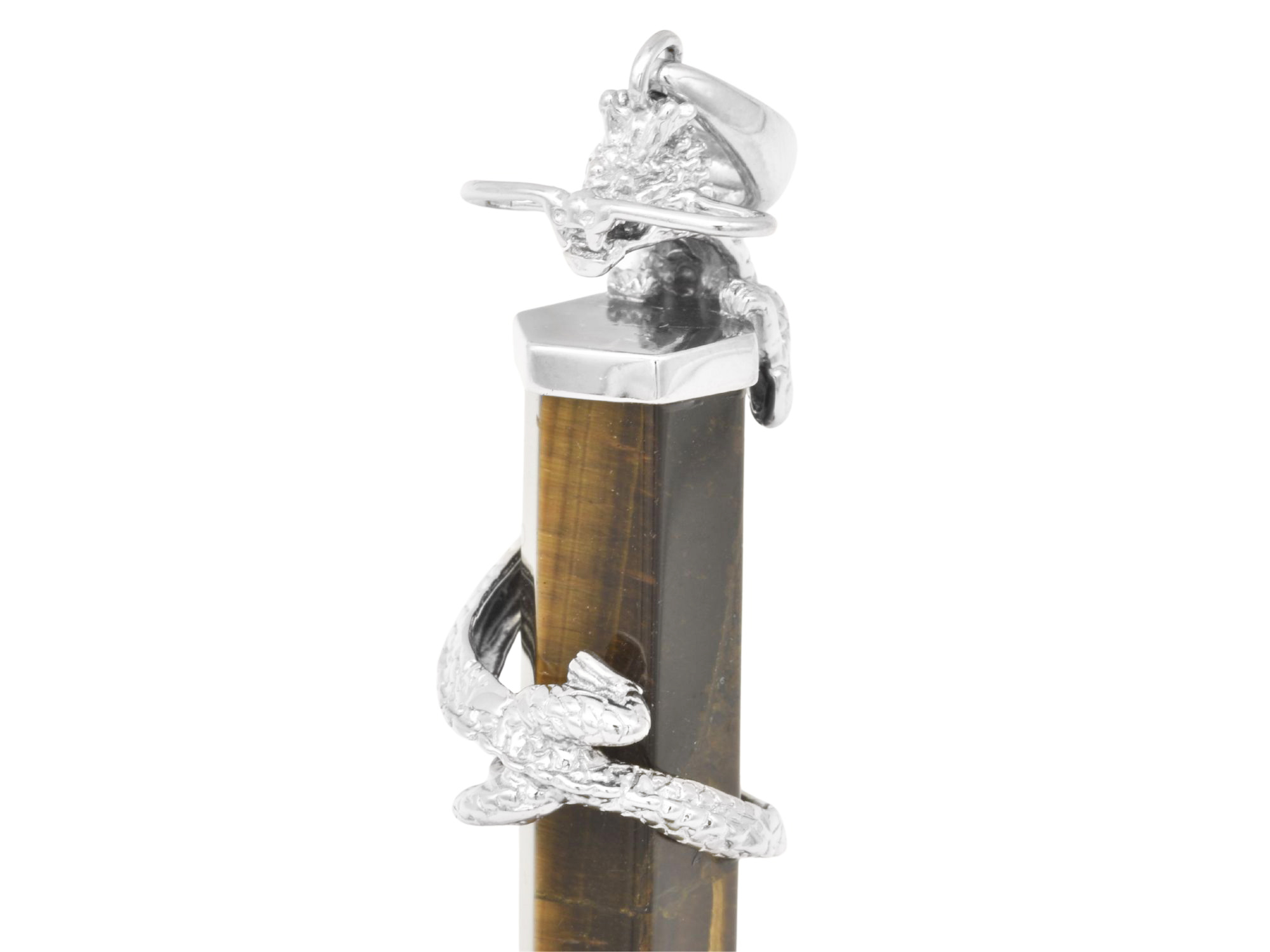 Anhänger Drachen Pendel - Sterling Silber 925 - poliert - Tigerauge Braun