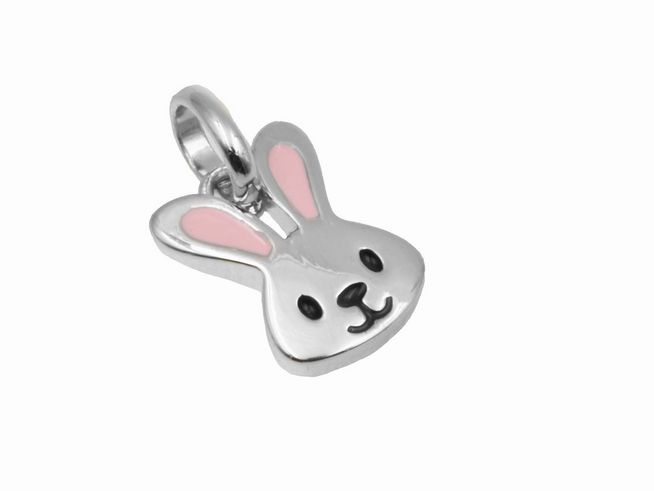 303045-0 Anhänger Hasenkopf aus 925 Sterling Silber, poliert und rhodiniert, mit niedlichem Design für Kinder, Hersteller Juwelier Harnisch, ideal als Schmuckstück für kleine Trendsetter.
