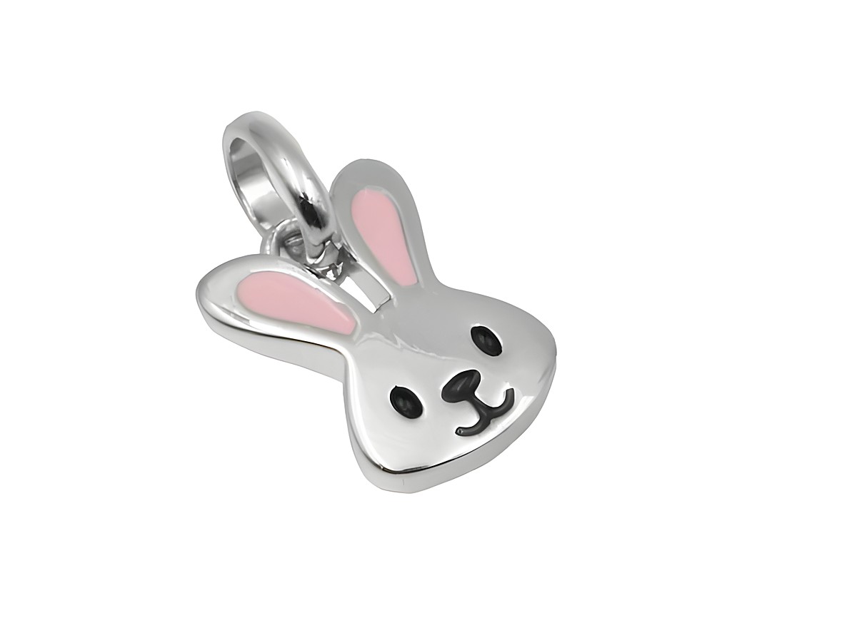 Anhänger Hasenkopf aus 925 Sterling Silber, poliert und rhodiniert, mit niedlichem Design für Kinder, Hersteller Juwelier Harnisch, ideal als Schmuckstück für kleine Trendsetter.