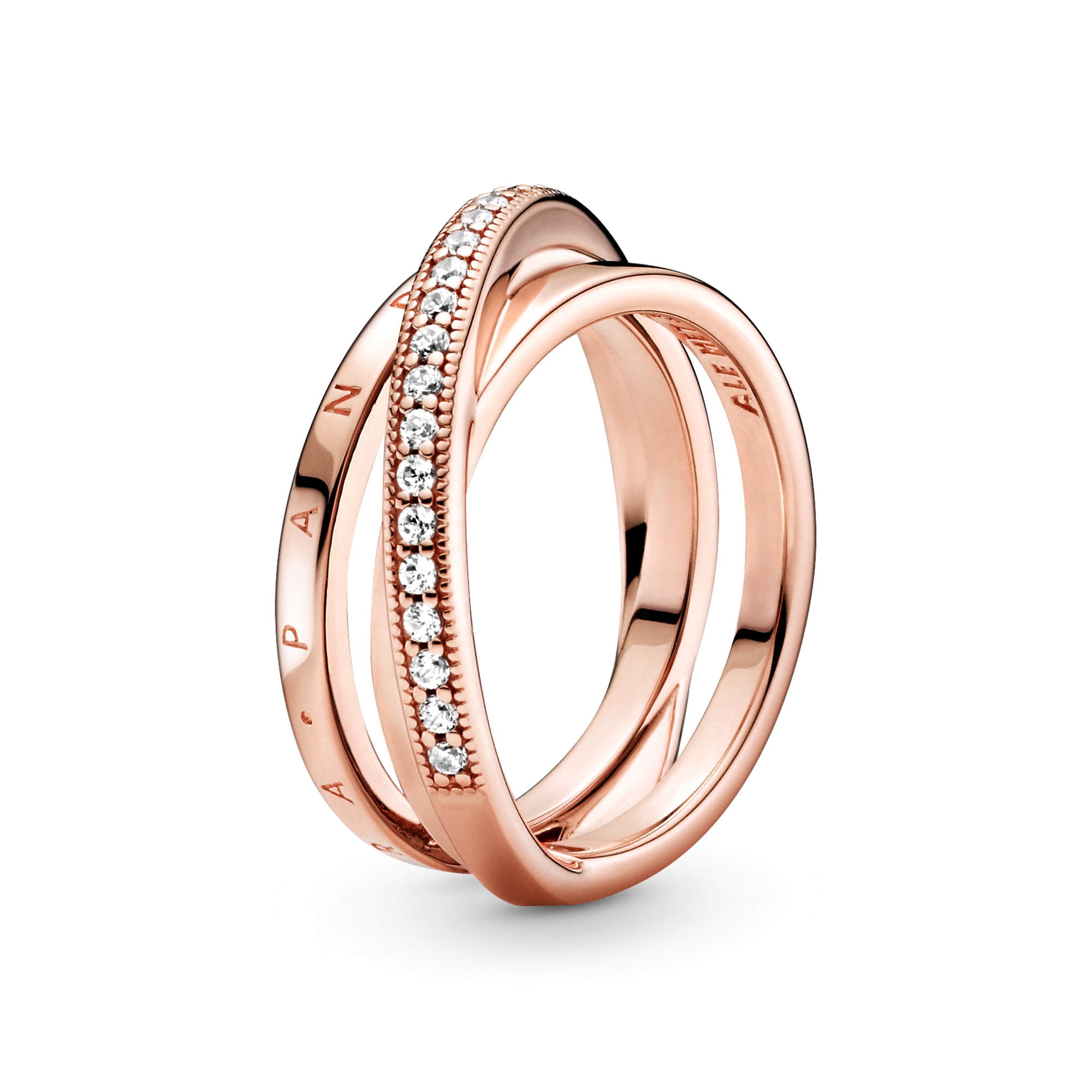 Pandora Ring - Crossover Pavé Triple Band - Silber - Roségold
