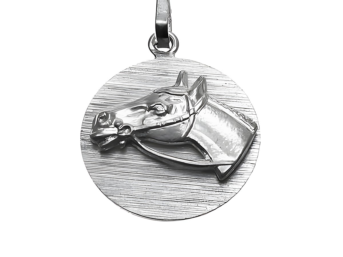 Pferdekopf PFERD Silber Anhänger mit Gravurplatte, hochwertig verarbeitet, ideal für Tierliebhaber, Hersteller Juwelier Harnisch, elegantes Design und detailreiche Ausführung.