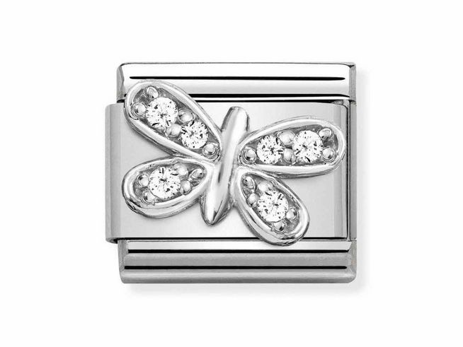 Schmetterlingsmotif aus hochwertigem Sterling Silber mit klaren Zirkonia Steinen, hergestellt von Nomination, Silvershine. Ideal für stilvolle Schmuckstücke.