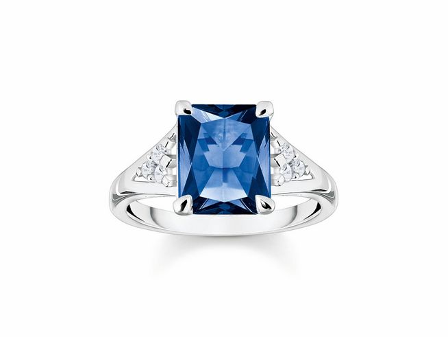 Thomas Sabo Ring TR2362-166-1-56 aus Sterling Silber mit blauem Glas-Keramik Stein und Zirkonia, Größe 56, elegant und stilvoll gestaltet.
