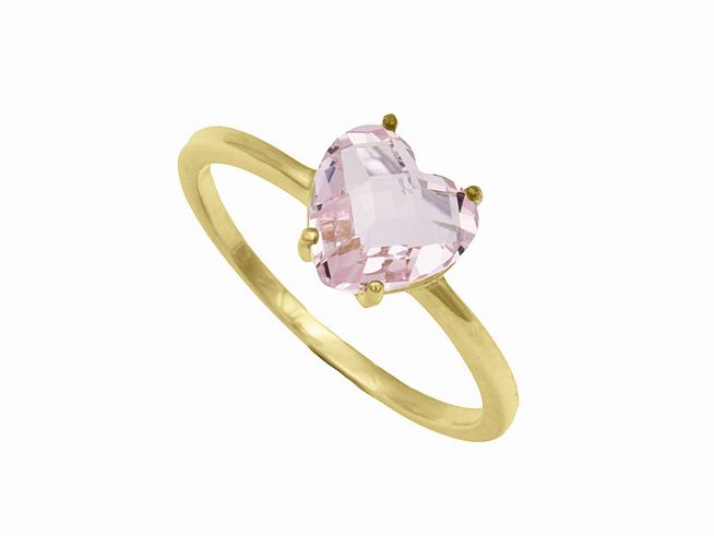 303658-0 Ring aus Sterling Silber mit Gelbgold-Vergoldung, verziert mit einem rosa Herzglas, Größe 52, Hersteller Juwelier Harnisch. Ideal als Schmuckstück für besondere Anlässe.