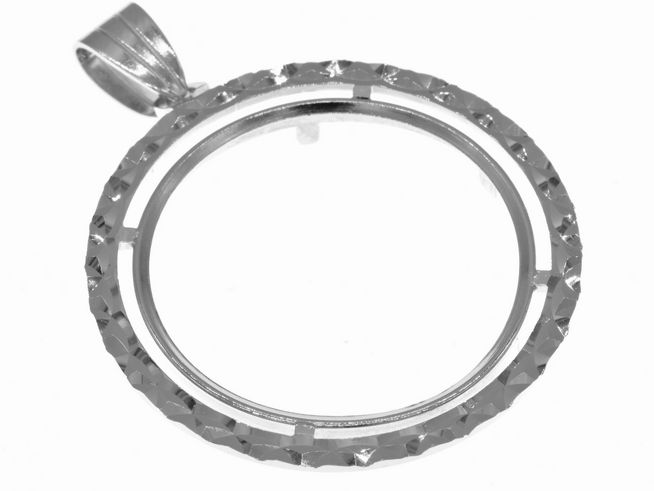 Münzfassung Anhänger aus 925 Sterling Silber, rhodiniert und diamantiert, mit maximalem Durchmesser von 26,2 mm für Münzen bis 3,0 cm, gefertigt vom Juwelier Harnisch.