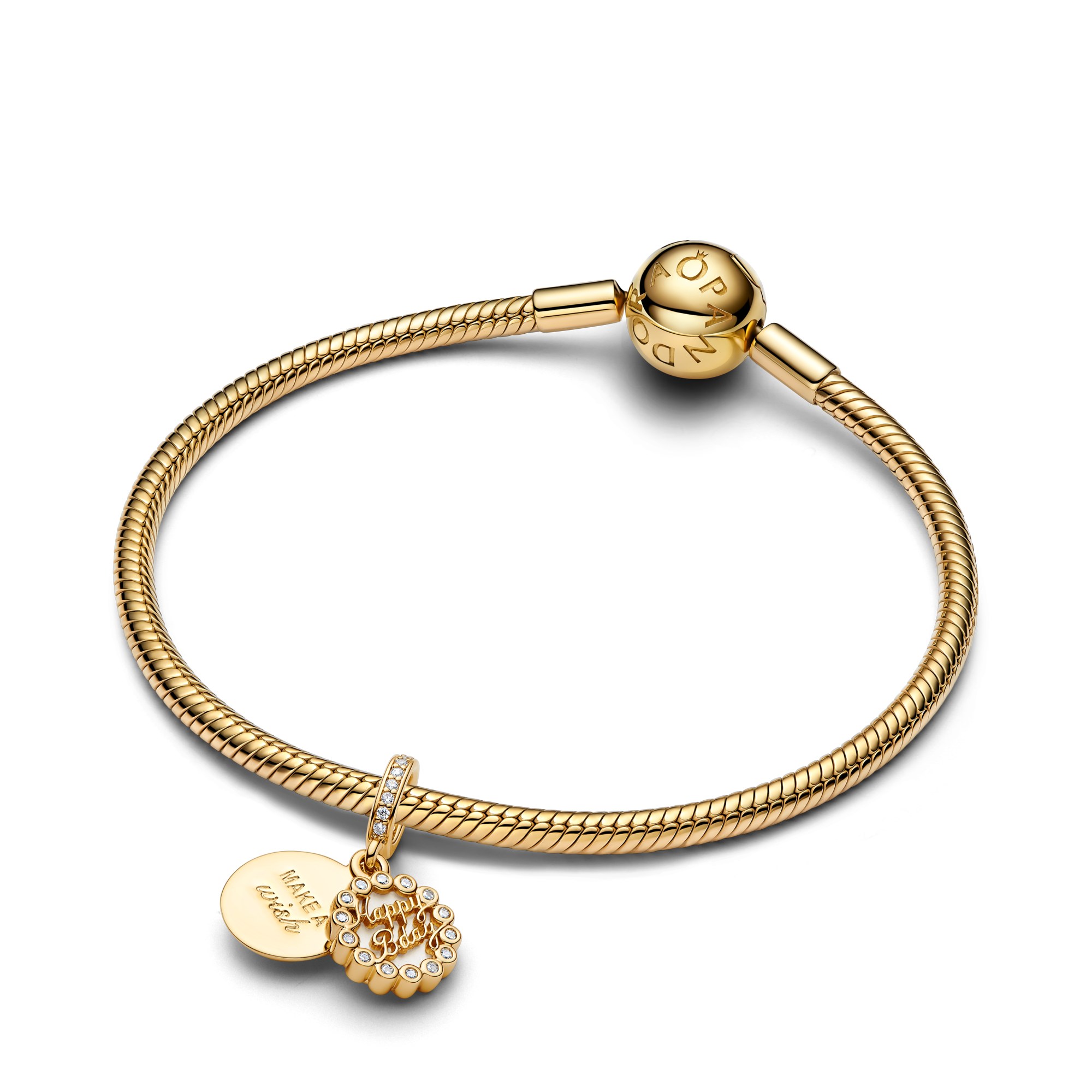 Pandora Charm - Happy Birthday Cake Geburtstagstorte - Gelbgold Vergoldung - Steinmix Weiß – Ansicht 3