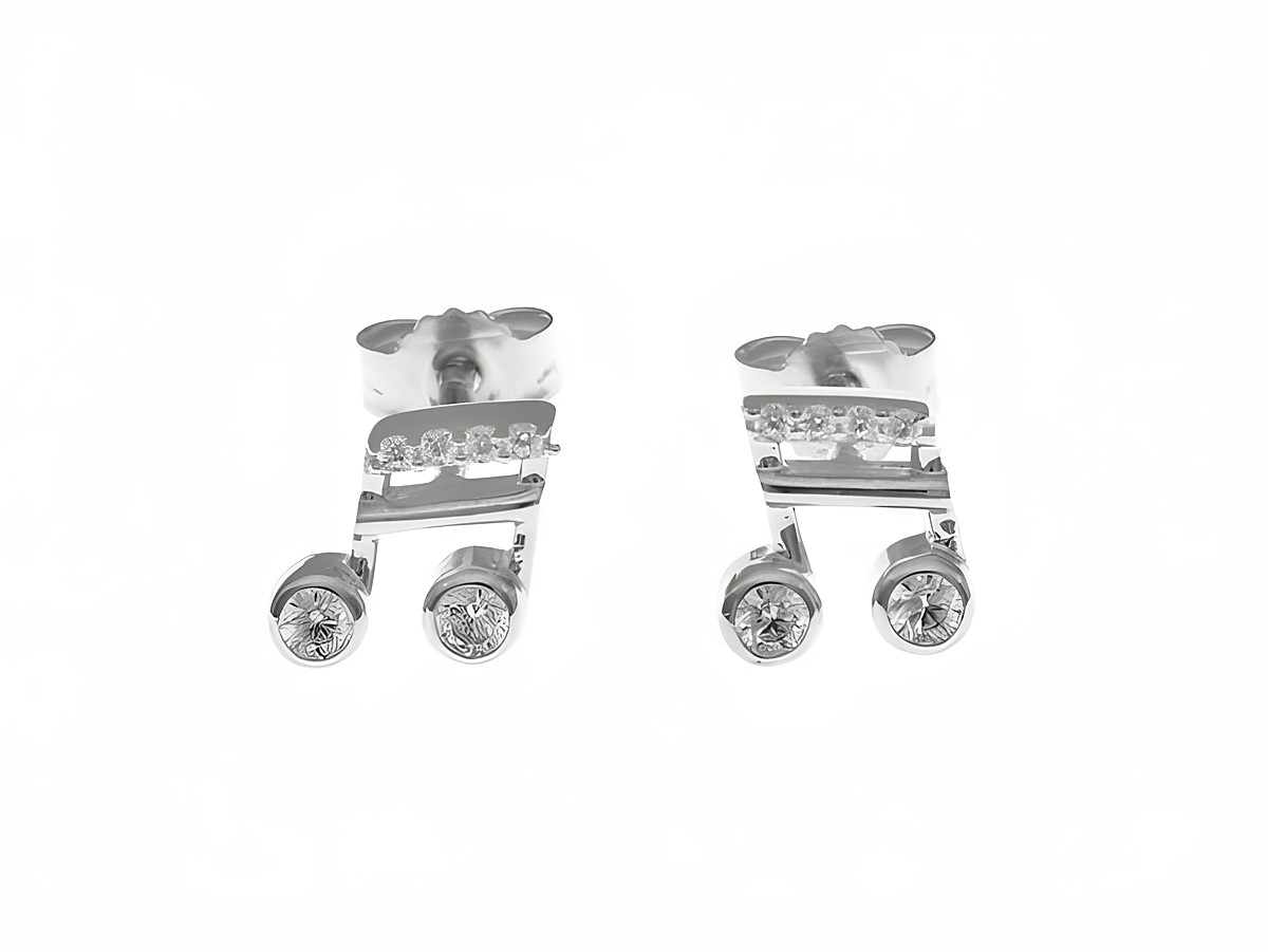 Note Ohrstecker aus Sterling Silber mit Zirkonia in Form einer Musiknote, glänzend und elegant, ideal für Musikliebhaber und besondere Anlässe, Hersteller Juwelier Harnisch.