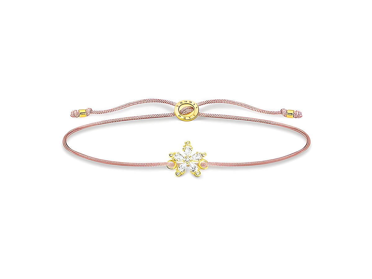 Thomas Sabo Armband LS119-379-19-L20V aus Sterling Silber in vergoldetem Gelb, kombiniert mit Nylon und beige Zirkonia, verstellbar von 13 bis 20 cm. Elegantes Design für stilvolle Akzente.