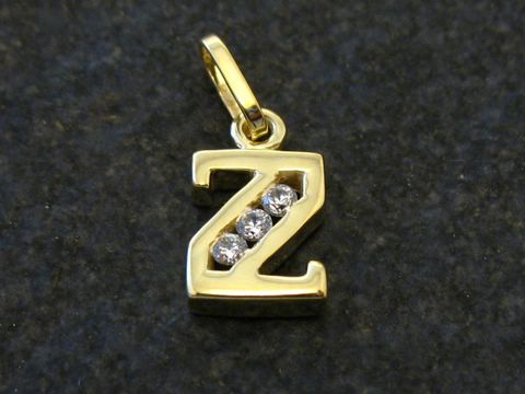 Buchstabe Z Anhänger aus Gold mit Zirkonia, stilvoll gestaltet und hochwertig verarbeitet, Hersteller Juwelier Harnisch, ideal als persönliche oder individuelle Geschenkidee.