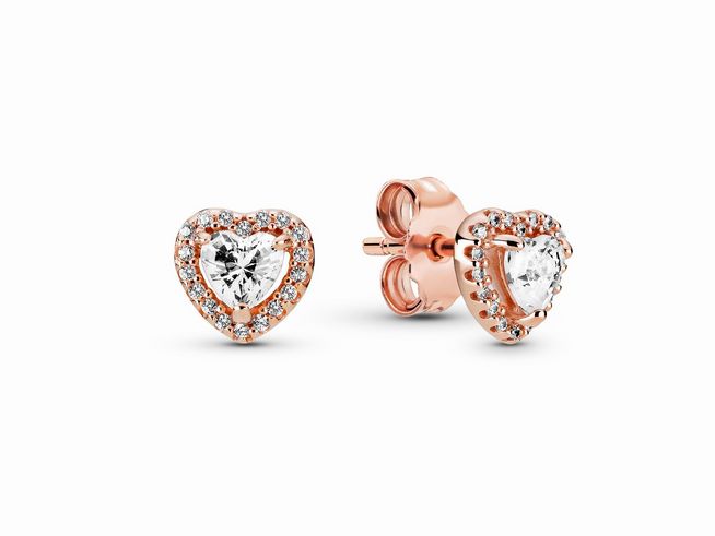 Funkelnde Pandora Timeless Ohrringe in Herzform aus Silber und Roségold, besetzt mit Zirkonia, perfekt für jeden Anlass.