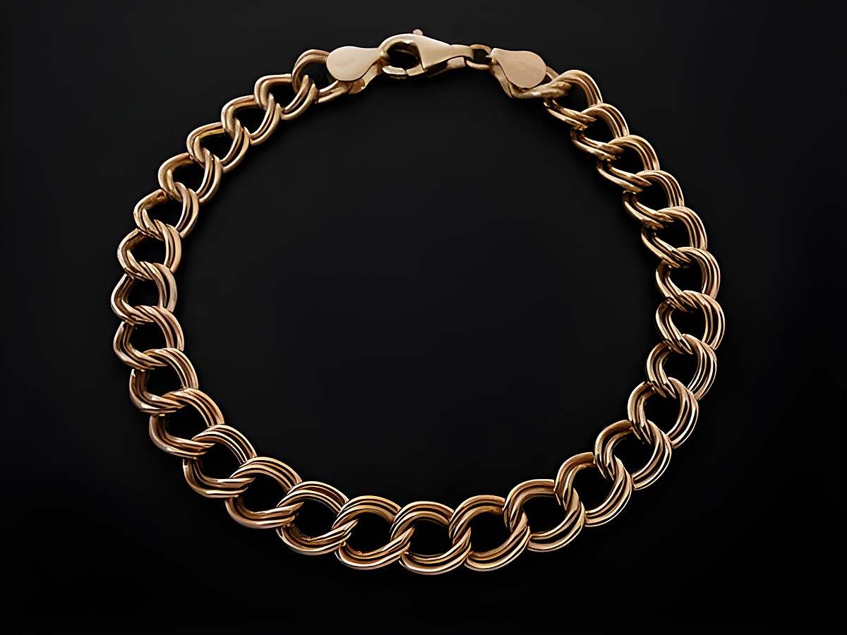 Armband Doppel-Panzer aus Gold 585, Maße 7,6 x 3 mm, Länge 19,5 cm, Hersteller Juwelier Harnisch, elegantes Design für einen stilvollen Auftritt.