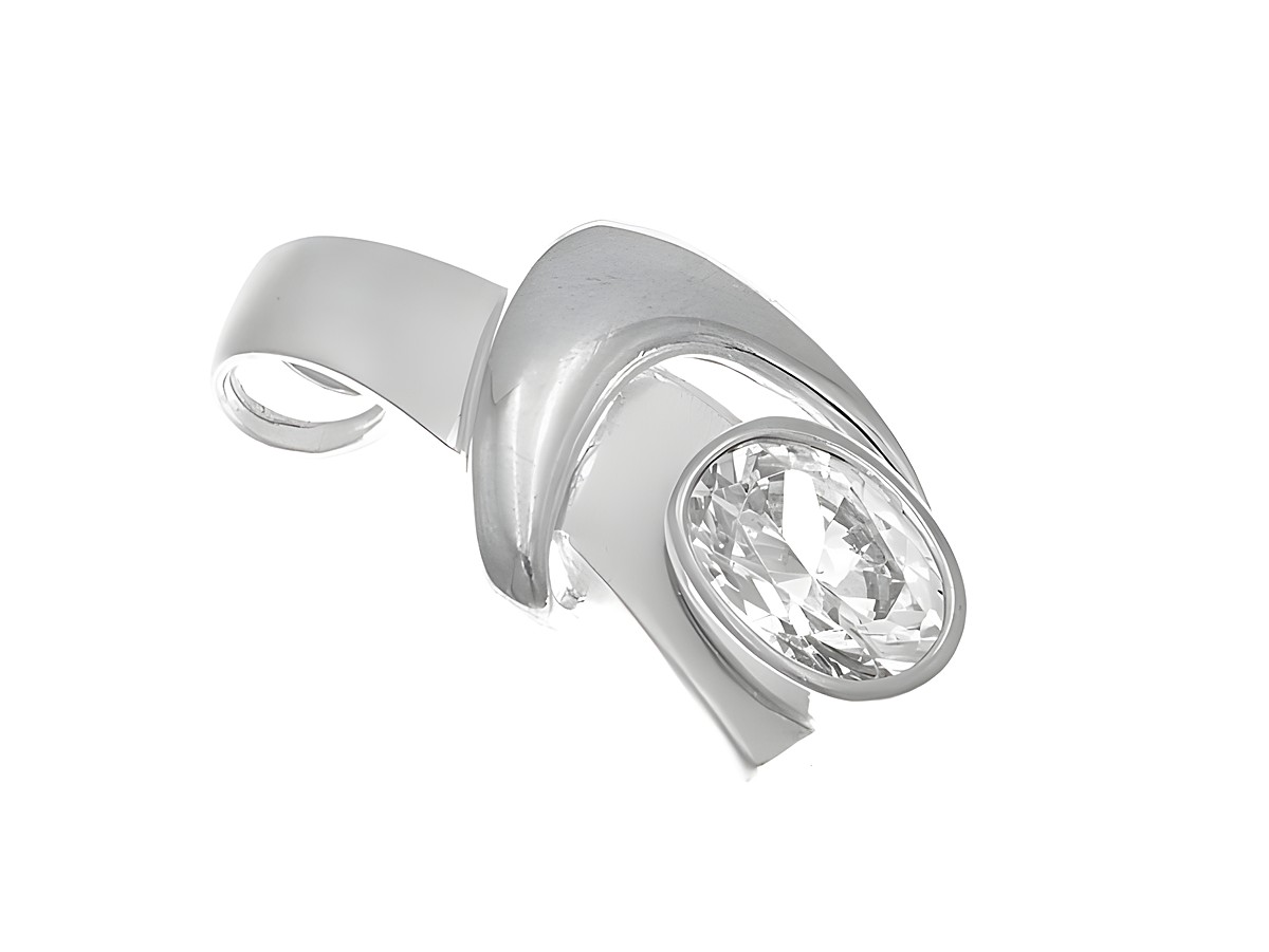 Anhänger aus teilmattiertem Sterling Silber mit einem ovalen Zirkonia, elegant und charmant gestaltet, Hersteller Juwelier Harnisch.