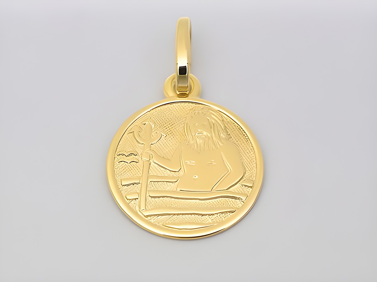 Wassermann Sterling Silber vergoldet Sternzeichen poliert 14 mm von Juwelier Harnisch, zeigt das Symbol des Wassermanns mit stilisiertem Wasser und einer charakteristischen Figur.