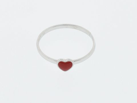 Ring Silber rhod. in Größe 42, niedlich mit rotem Lack-Herz, Hersteller: Juwelier Harnisch, ideal für Kinder.