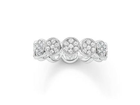 Silberner Ring von Thomas Sabo mit Zirkonia, Design mit kreisförmigen Elementen, Größe 52, elegant und funkelnd, ideal für besondere Anlässe oder als modisches Accessoire.