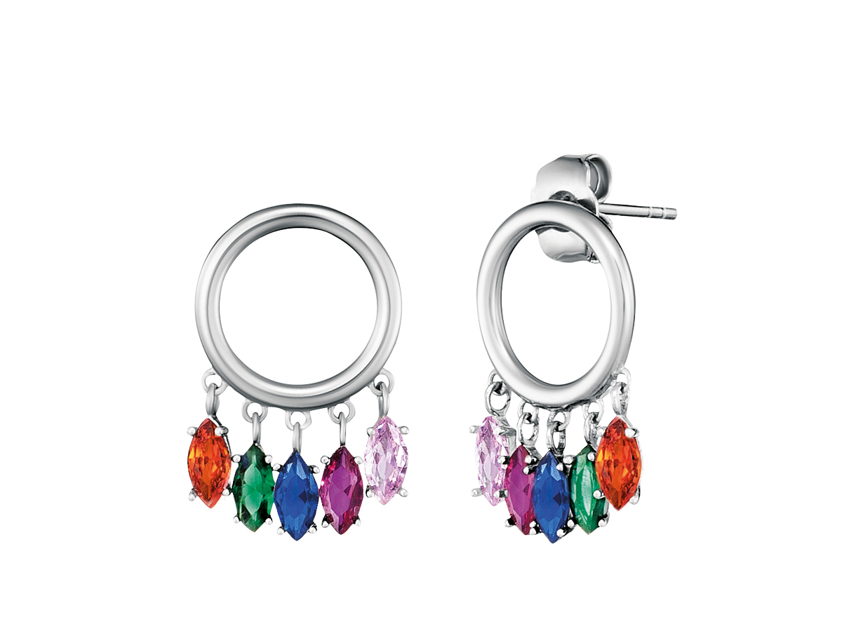 Engelsrufer ERE-FLY-ZIM-CR FLY Ohrstecker mit bunten Zirkonia in Silber rhodiniert, Durchmesser 14 mm, elegantes Design mit farbigen Steinen, ideal für besondere Anlässe.