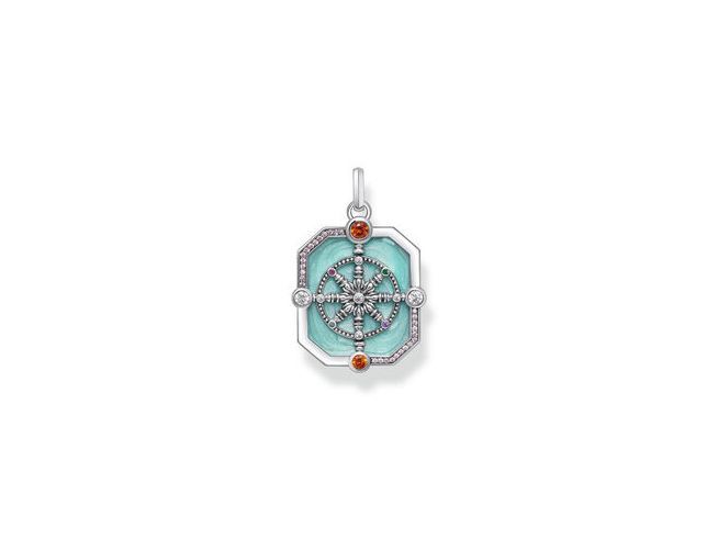Thomas Sabo PE961-340-7 Anhänger mit Karma Wheel aus Silber mit geschliffenem Glas-Keramik Stein und Emaille, verziert mit bunten Steinen und feinen Details.