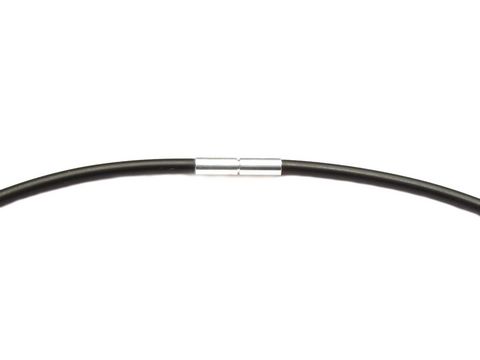 Schwarzes Kautschukband mit Silber Bajonett, 22 cm lang, 3 mm dick, aus Naturkautschuk, Hersteller Juwelier Harnisch. Ideal für Schmuckgestaltungen.