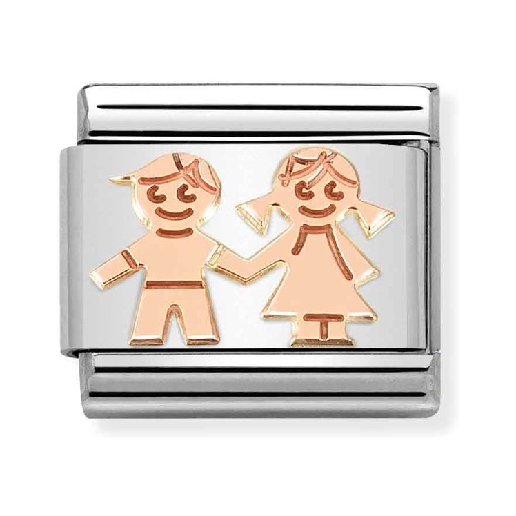 Nomination Composable Classic Charm Geschwister Hand in Hand - Edelstahl, roségoldfarben