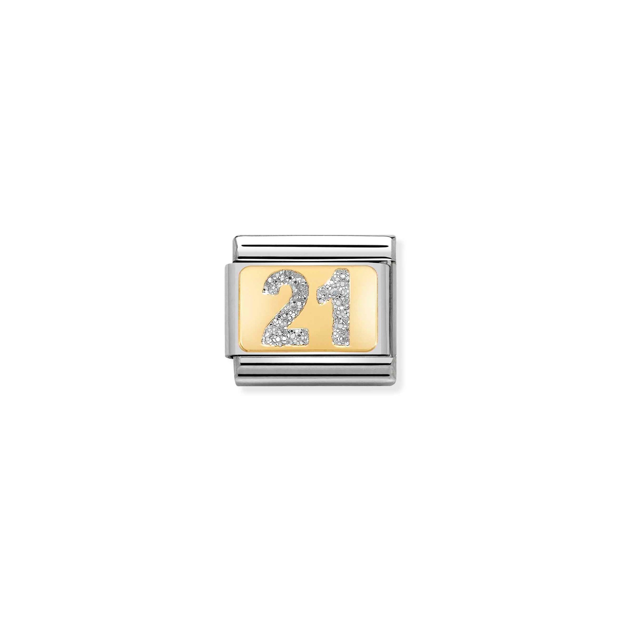 Nomination Composable Classic Charm Zahl 21 Glitzer - Edelstahl, Gelbgold, Emaille