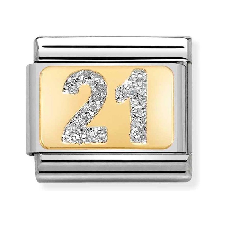 Nomination Composable Classic Charm Zahl 21 Glitzer - Edelstahl, Gelbgold, Emaille