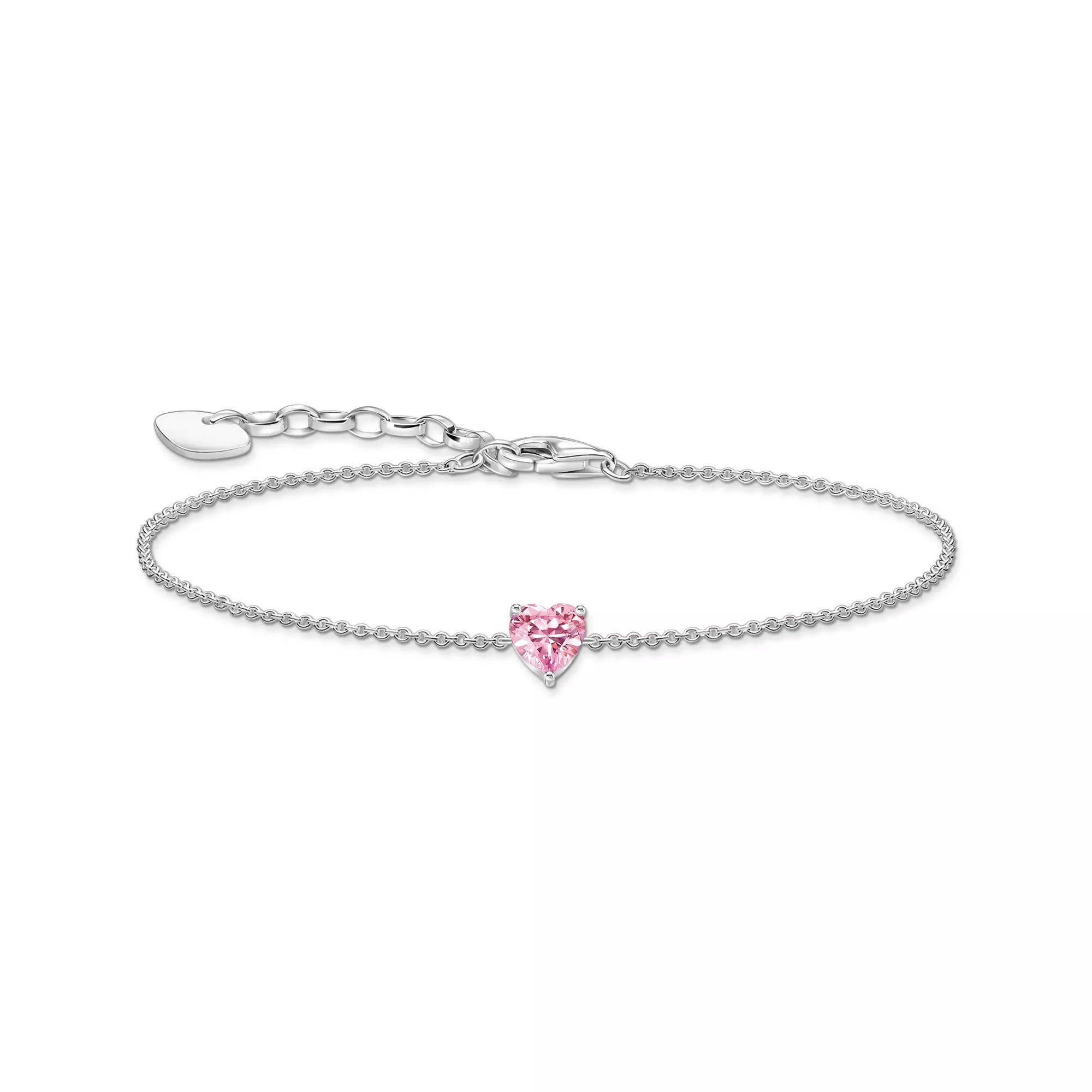Thomas Sabo Essentials Armband - mit großem Herz - Silber & Zirkonia - Rosa-Pink - 16 bis 19 cm