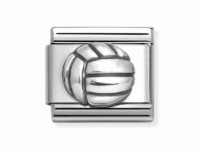 433010171-0 Edelstahl Charm mit einem Volleyball-Motiv in hochwertigem Sterling Silber von Nomination, ideal für sportliche Anlässe und Volleyball-Liebhaber.