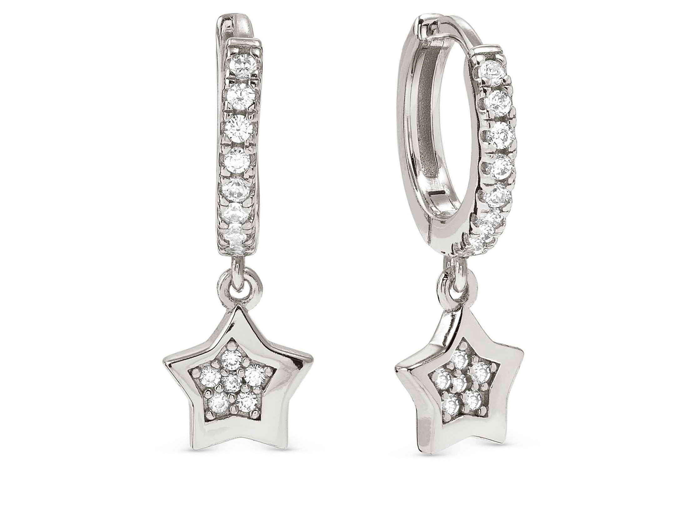 Sterling Silber Creolen mit funkelndem Sternanhänger, verziert mit Zirkonia, sorgen für einen eleganten und zeitlosen Look. Ideal für besondere Anlässe oder den Alltag.
