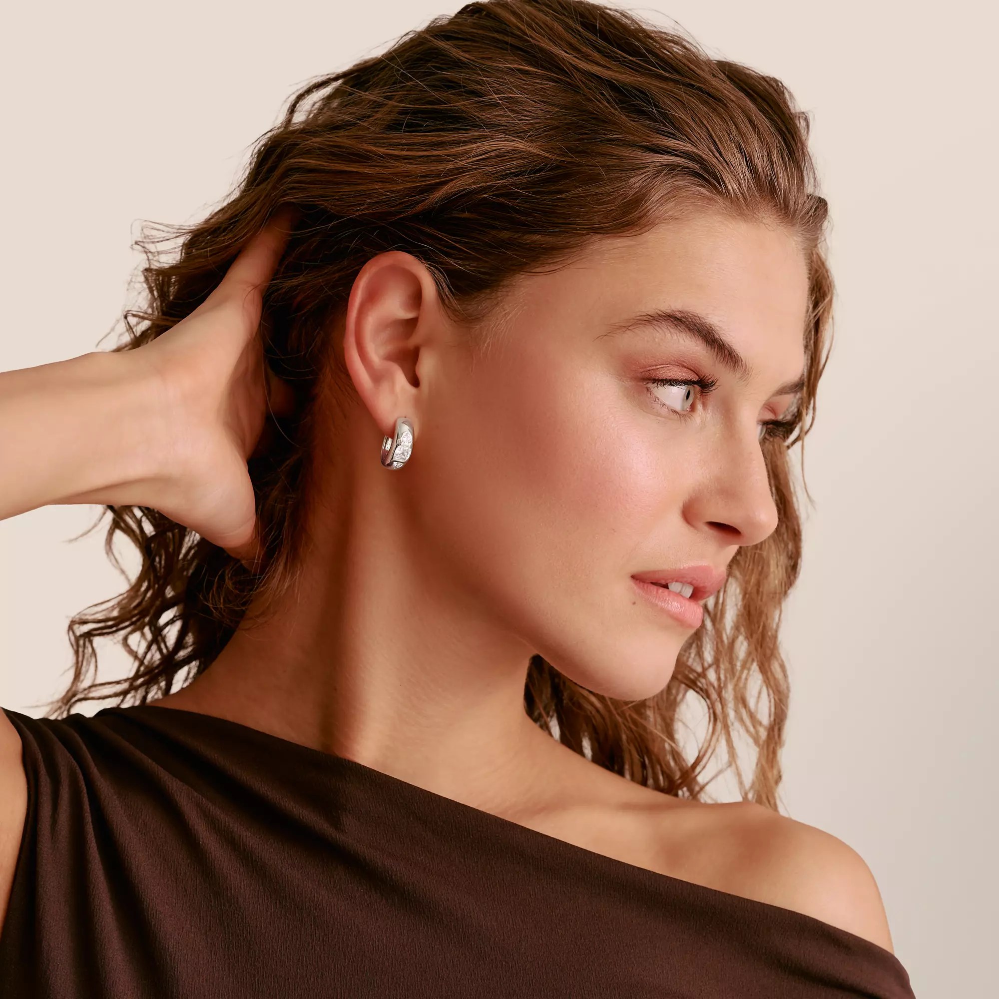 Thomas Sabo Bold Elegance Creolen - Sterling Silber & Zirkonia - Weiß – Ansicht 3