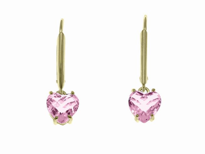Ohrhänger Herz Rosa Glas aus Sterling Silber mit Gelbgold Vergoldung, Hersteller Juwelier Harnisch,schlichte Eleganz mit funkelndem Stein im Herzdesign. Ideal für jeden Anlass.