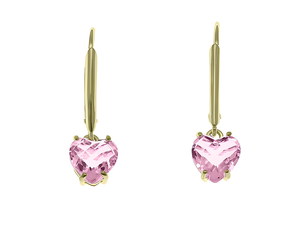 Ohrhänger Herz Rosa Glas aus Sterling Silber mit Gelbgold Vergoldung, Hersteller Juwelier Harnisch,schlichte Eleganz mit funkelndem Stein im Herzdesign. Ideal für jeden Anlass.