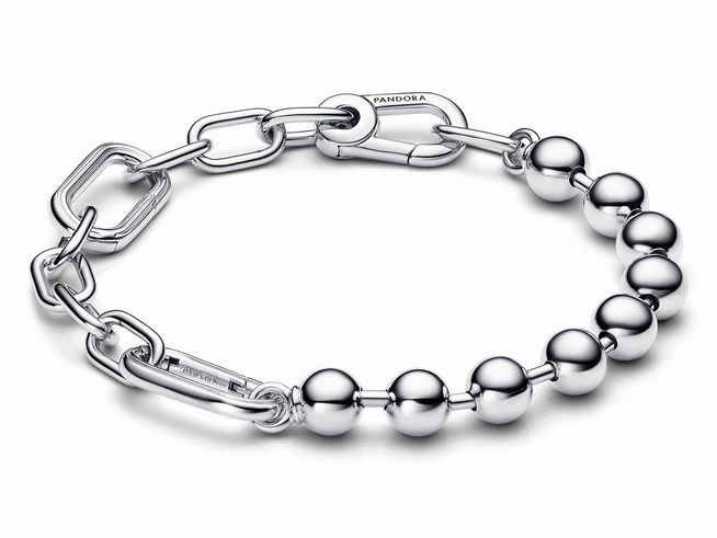 Kugel- und Gliederarmband aus Sterling Silber von Pandora, 23 cm lang, mit glänzenden Kugeln und einem modernen Design, ideal für vielseitige Looks und Anlässe.