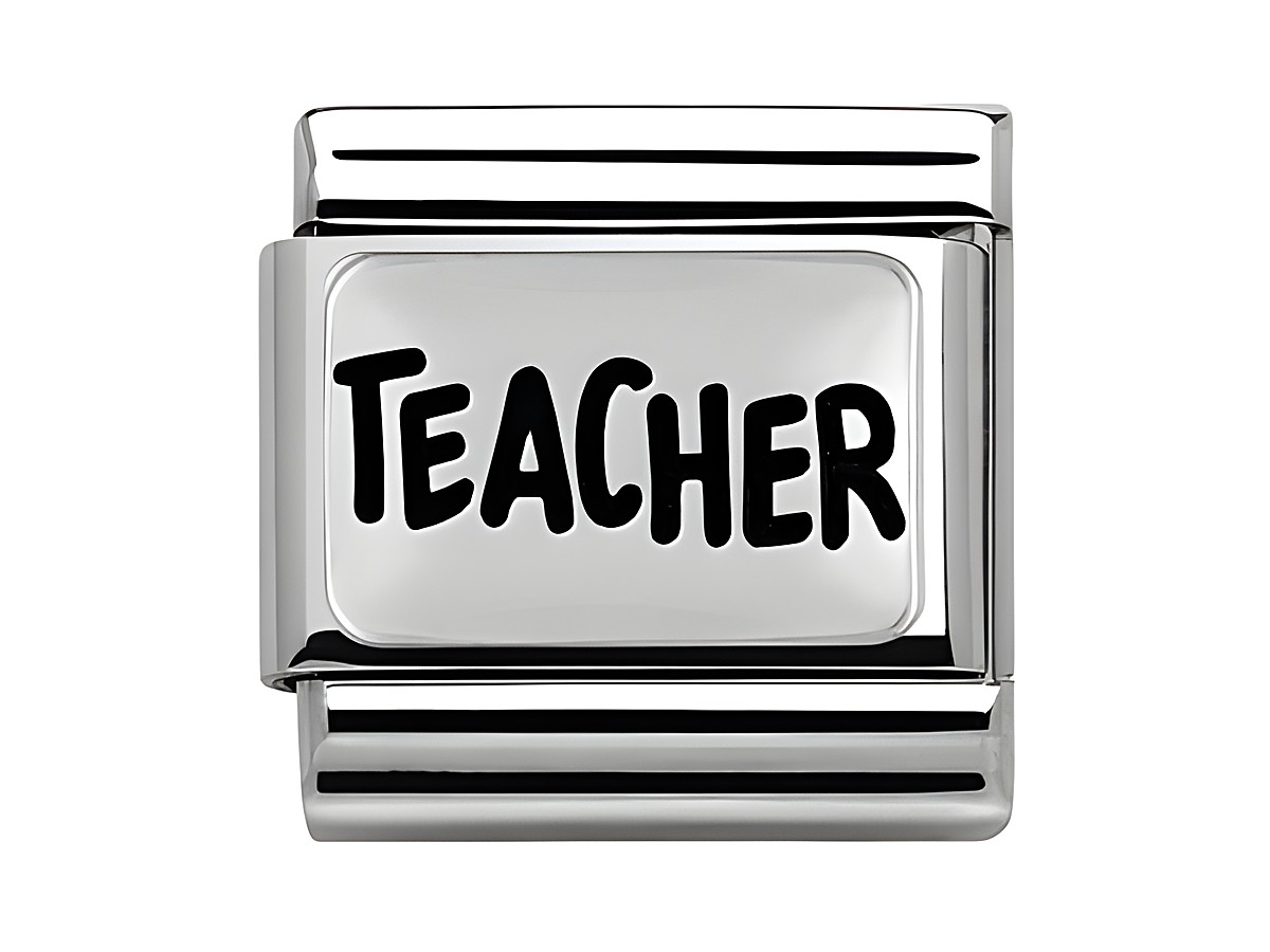 Silberner Nomination Charm mit der Aufschrift TEACHER, Modell Classic - 330102 39 - aus der Kollektion SilverShine, ideal als Geschenk für Lehrer.