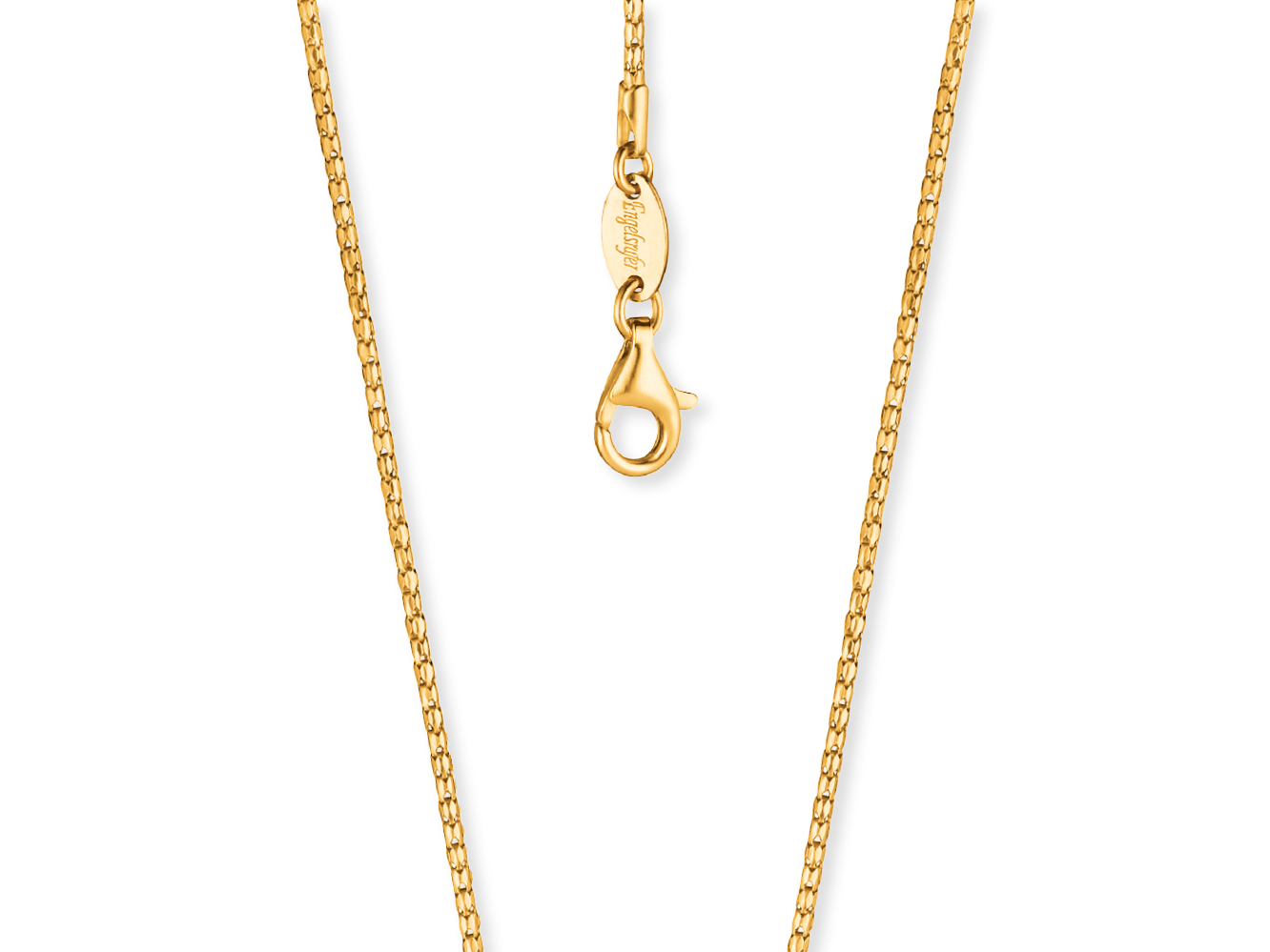 Eine elegante Koreanerkette aus vergoldetem Silber in Gelbgold mit einer Länge von 70 cm und einem praktischen Karabinerverschluss, ideal für jeden Anlass.