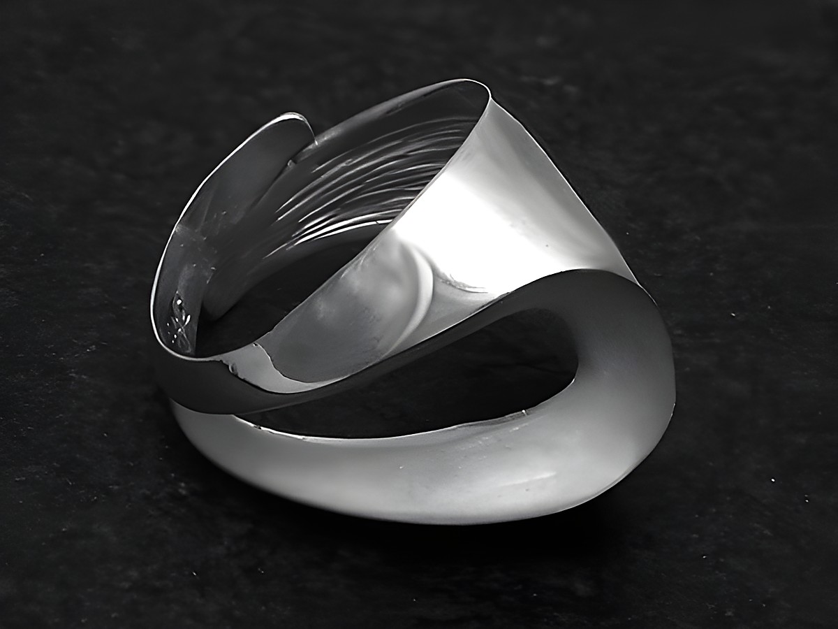 Silberring DESIGN Gr. weit verstellbar, Hersteller Juwelier Harnisch, ohne Stein, mit modernem, geschwungenem Design und glänzender Oberfläche.