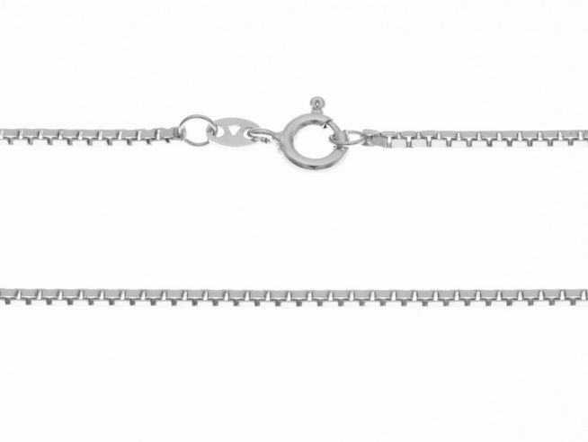 Silberkette aus rhodiniertem Sterling Silber in Venezia-Design, 1,4 x 1,4 mm, 40 cm lang, mit praktischem Karabinerverschluss, Hersteller Juwelier Harnisch.