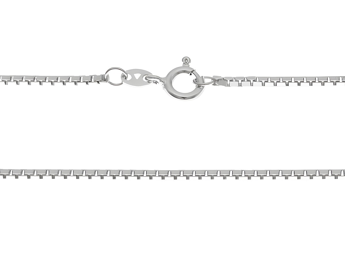 Silberkette aus rhodiniertem Sterling Silber in Venezia-Design, 1,4 x 1,4 mm, 40 cm lang, mit praktischem Karabinerverschluss, Hersteller Juwelier Harnisch.