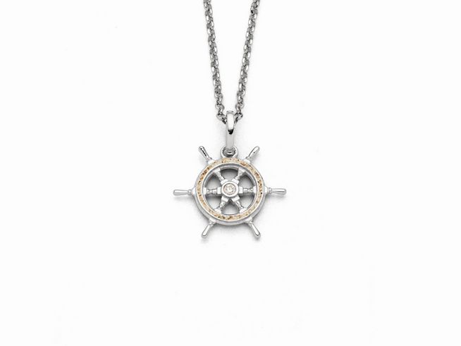 Halskette aus Sterling Silber mit Steuerrad-Anhänger, Modell DUR Kette Steuerrad K2688, Länge 42cm, Hersteller DUR, elegantes maritimes Design.