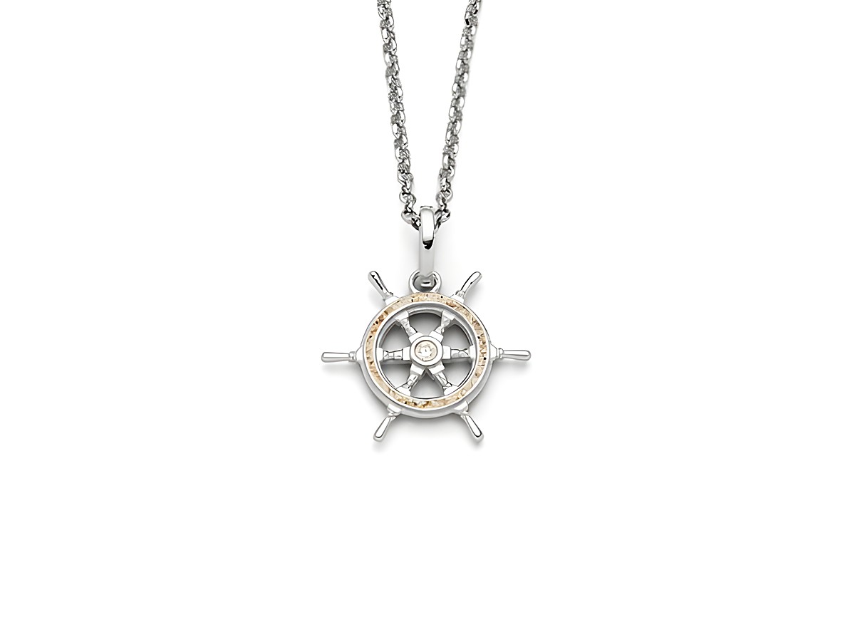 Halskette aus Sterling Silber mit Steuerrad-Anhänger, Modell DUR Kette Steuerrad K2688, Länge 42cm, Hersteller DUR, elegantes maritimes Design.