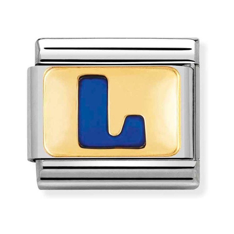 Nomination Composable Classic Charm Buchstabe L blau - Edelstahl, Gold 750 Gelbgold, Emaille