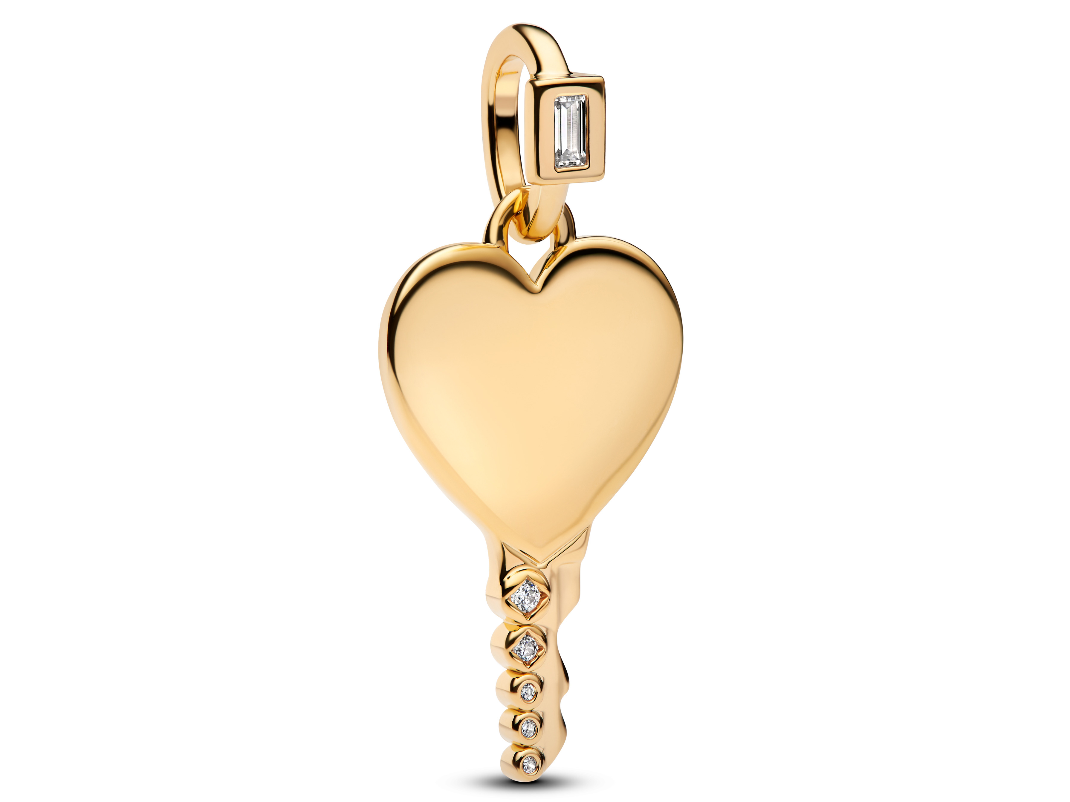 Pandora 364353C01 Herz Schlüssel Anhänger aus vergoldetem Metall mit funkelnden Zirkonia-Steinen, perfekt als romantisches Schmuckstück für jeden Anlass.