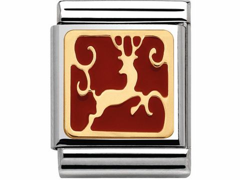 Edelstahlarmband mit rotem Emaille und goldenem Rentierdesign, Hersteller ist Nomination, ideal für die Weihnachtszeit, Artikelnummer 032244 08 BIG.