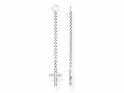 Einhänger aus Silber der Thomas Sabo Charming Collection mit einem Kreuzdesign, besetzt mit klaren Zirkonia, elegant und modern im Einarmschnitt. Ideal für kreativen Ohrschmuck.