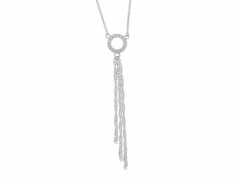 Kette mit Anhänger in Form eines kreisförmigen Elements aus Silber rhodiniert, filigran gearbeitet, Länge 45 cm, hergestellt von Juwelier Harnisch, Collierketten.
