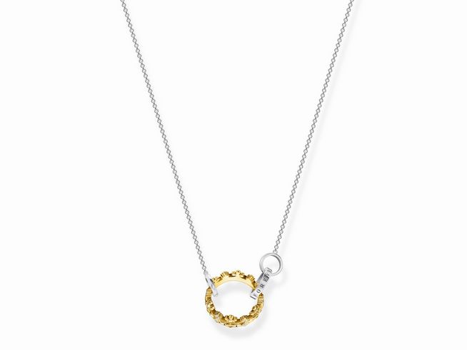 Kette von Thomas Sabo aus Gelbgold Vergoldung mit einem kreisförmigen Anhänger in Kronenform, Länge 45 cm, filigranes Design und edle Materialien. Ideal für jeden Anlass.